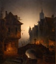 Cityscape at night with procession by Jean Jacob Verreyt